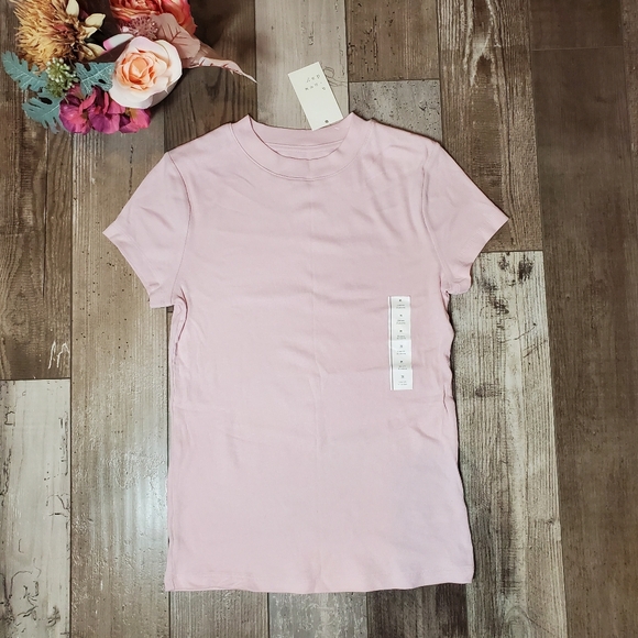 NWT A New Day Light Pink Fitted Ribbed Short Sleeve T-Shirt Women's Size Medium - Picture 1 of 16